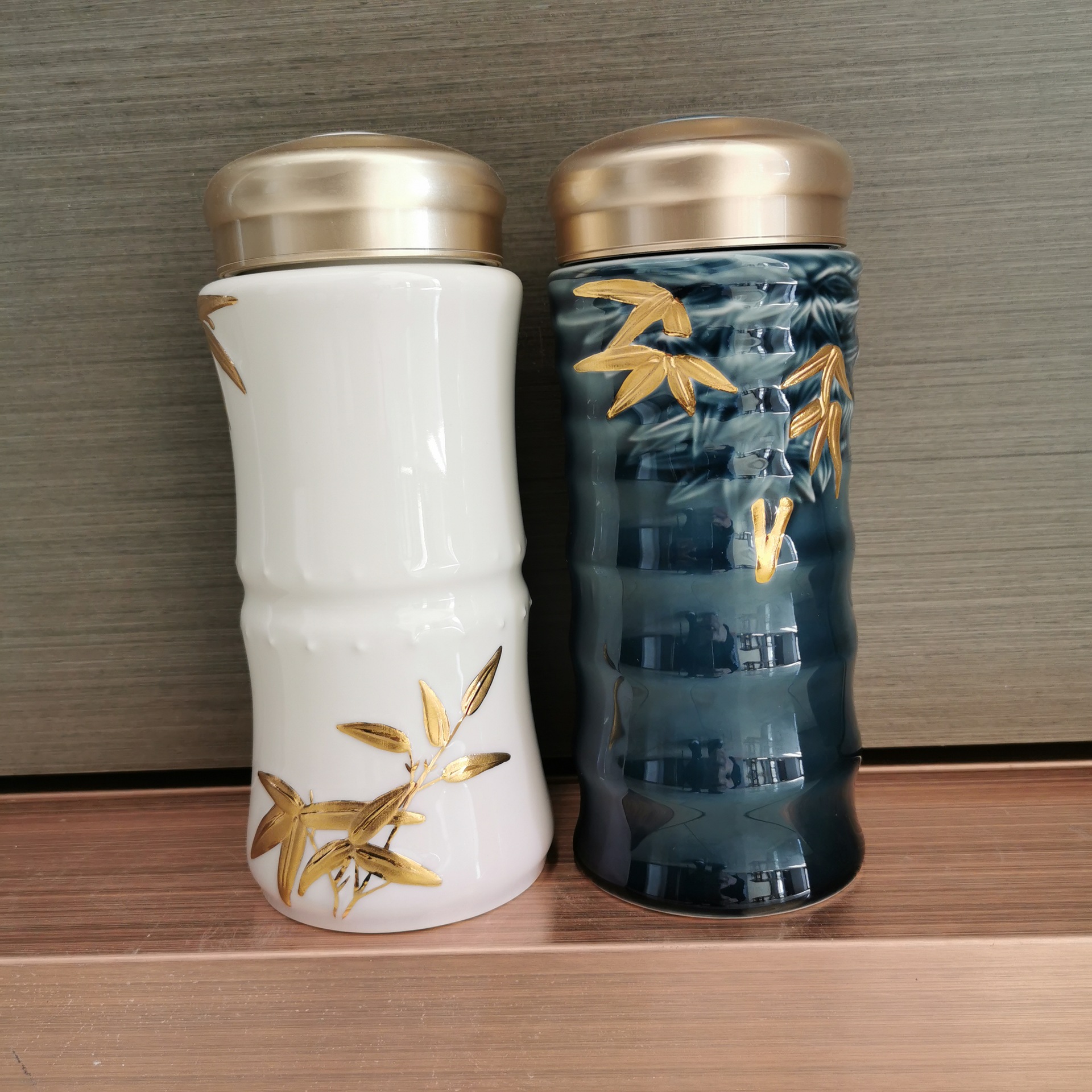 乾唐轩竹报平安随身杯双层隔热陶瓷杯春节商务礼品礼盒水杯