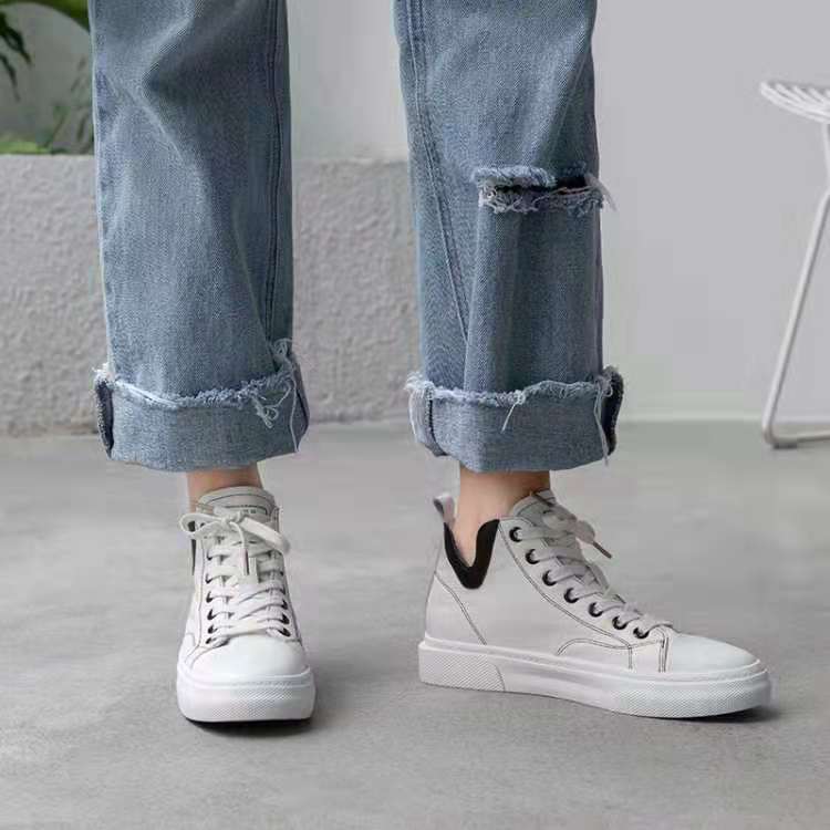 2019秋季新款头层牛皮手工女鞋v型露脚踝短靴休闲小白鞋