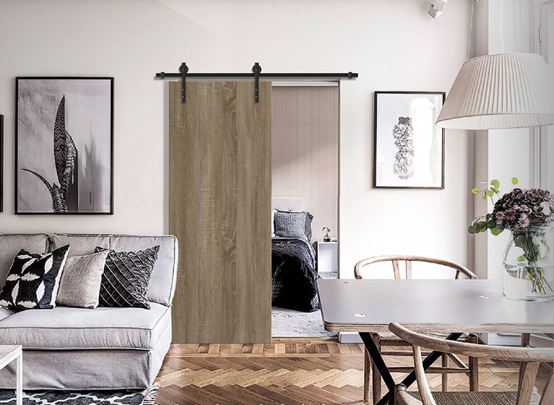 木纹创意特色极简实木复合免漆生态木门吊趟门时尚艺术感卧室房门