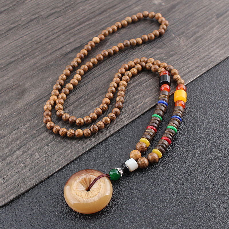 Ethnic Style Wooden Prayer Beads Sweater Chain Men's Chicken Wings Wooden Bead Long All-Match Necklace Women's Scenic Spot Yiwu Accessories Wholesale