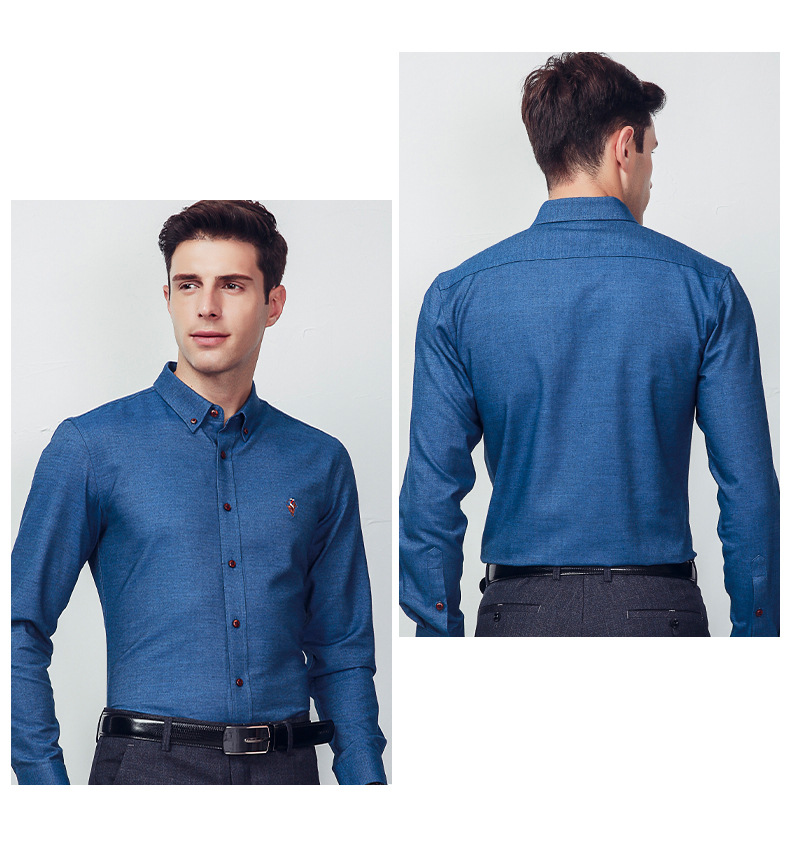 牛仔蓝色衬衫 2020春秋款衬衣格纹休闲衬衫 男式长袖英伦风腈纶