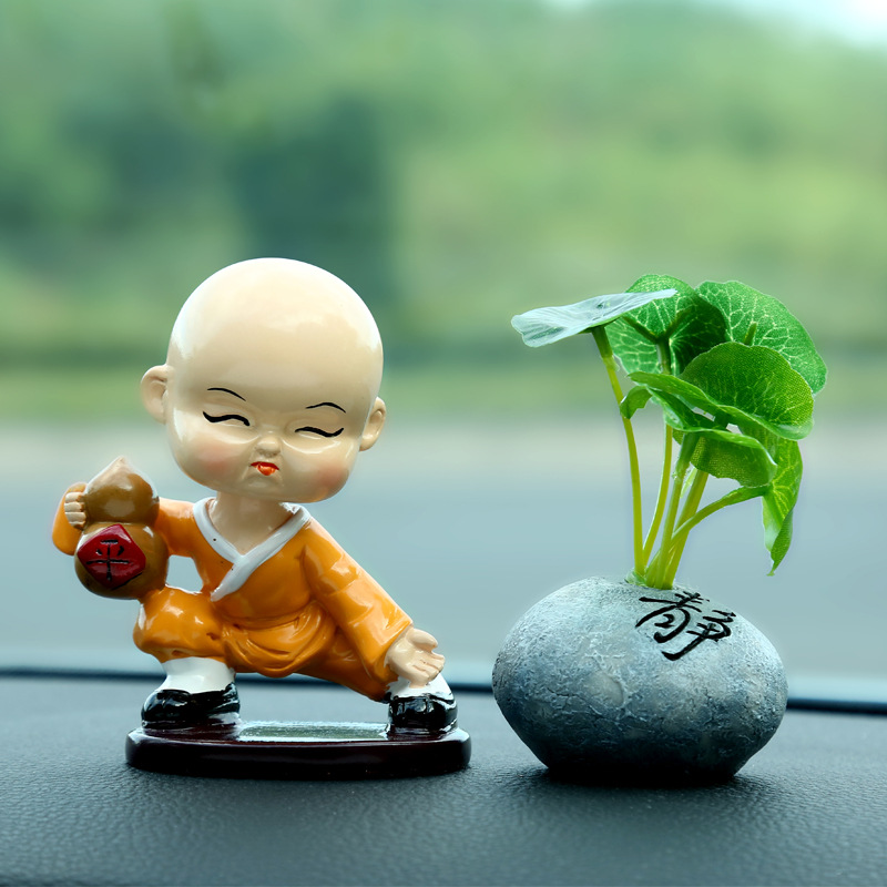 树脂荷叶石头摆件 禅静 止语 茶 小和尚摆件配饰