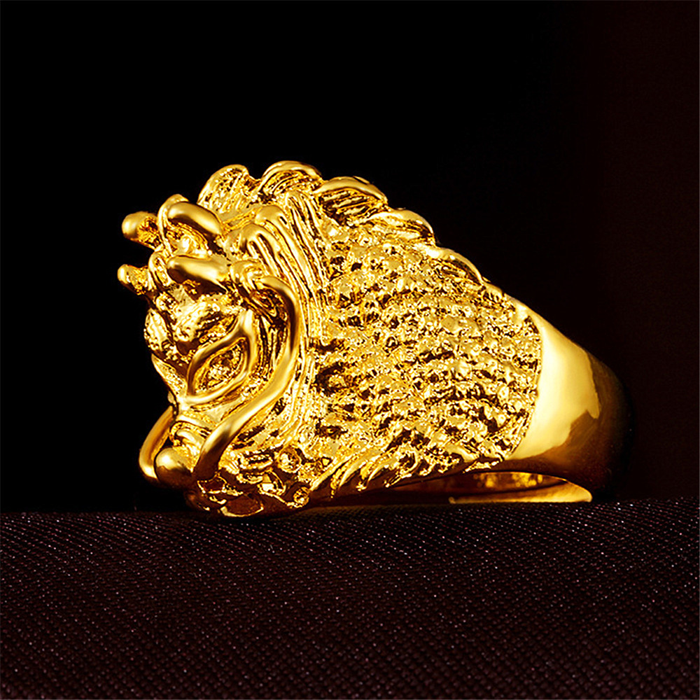 男款霸气龙戒 精品越南镀金仿金龙图腾龙头开口镀厚金戒指 批发
