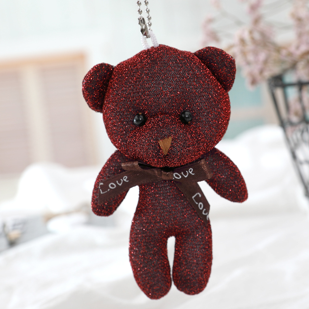 12.5cm Silver Silk One-Piece Bear Plush Toy Wedding Accessories Doll Bear Toy Small Gift Keychain Pendant