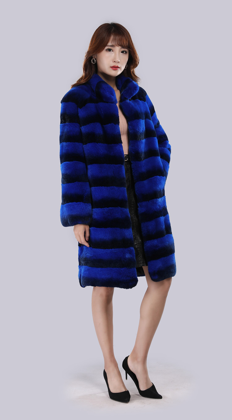 定做獭兔仿龙猫青紫蓝皮草衣服獭兔毛上衣皮草青紫蓝90cm