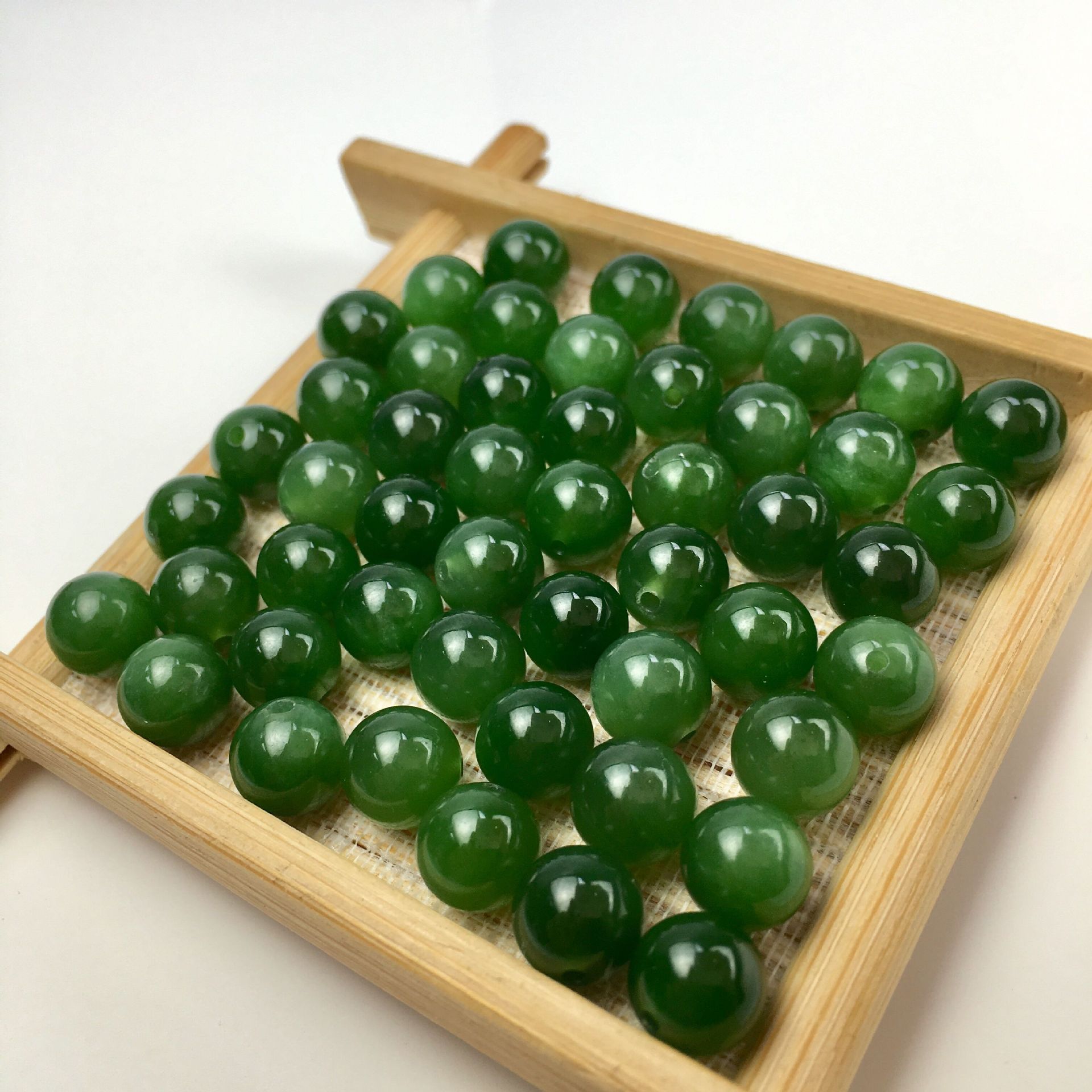 和田玉碧玉石圆珠散珠子半孔通孔diy小配件手串配珠手工散珠配件