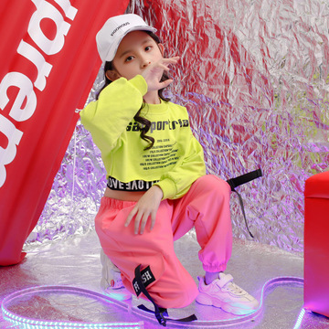 儿童爵士舞服装女童嘻哈街舞套装女孩hiphop露脐上衣六一演出服