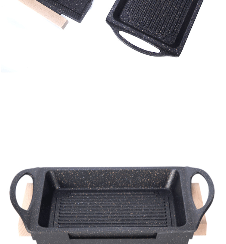 韩式麦饭石不粘烈焰花甲海鲜烤盘酒精架长方形小份烤鱼炉商用家用