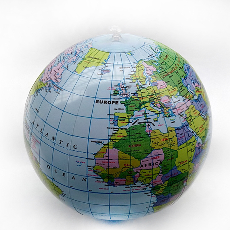 厂家现货 16英寸充气地球仪英文 环保pvc地球仪带支架孔地球仪