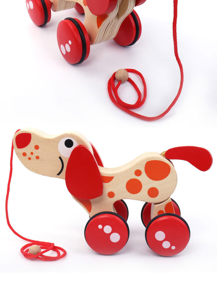 木制小狗动物拖拉学步车 儿童益智玩具手拉车厂家直销一件代发
