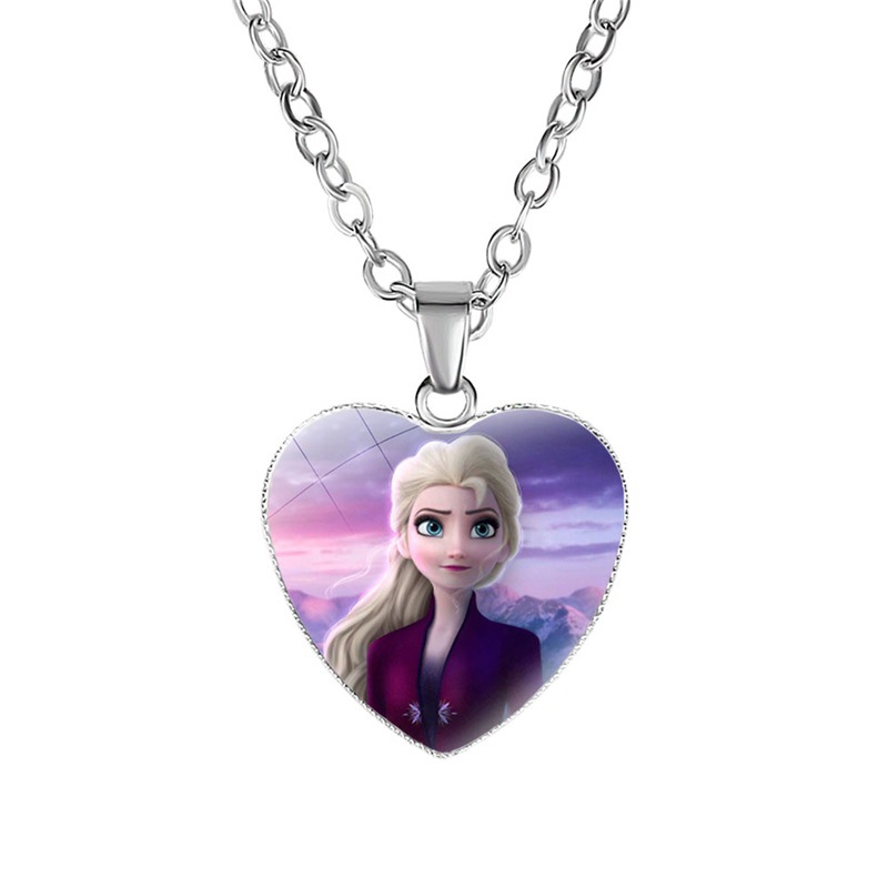 Frozen 2 Love Necklace Children's Cartoon Aisha Anna Princess Heart-Shaped Gem Pendant Girl Necklace