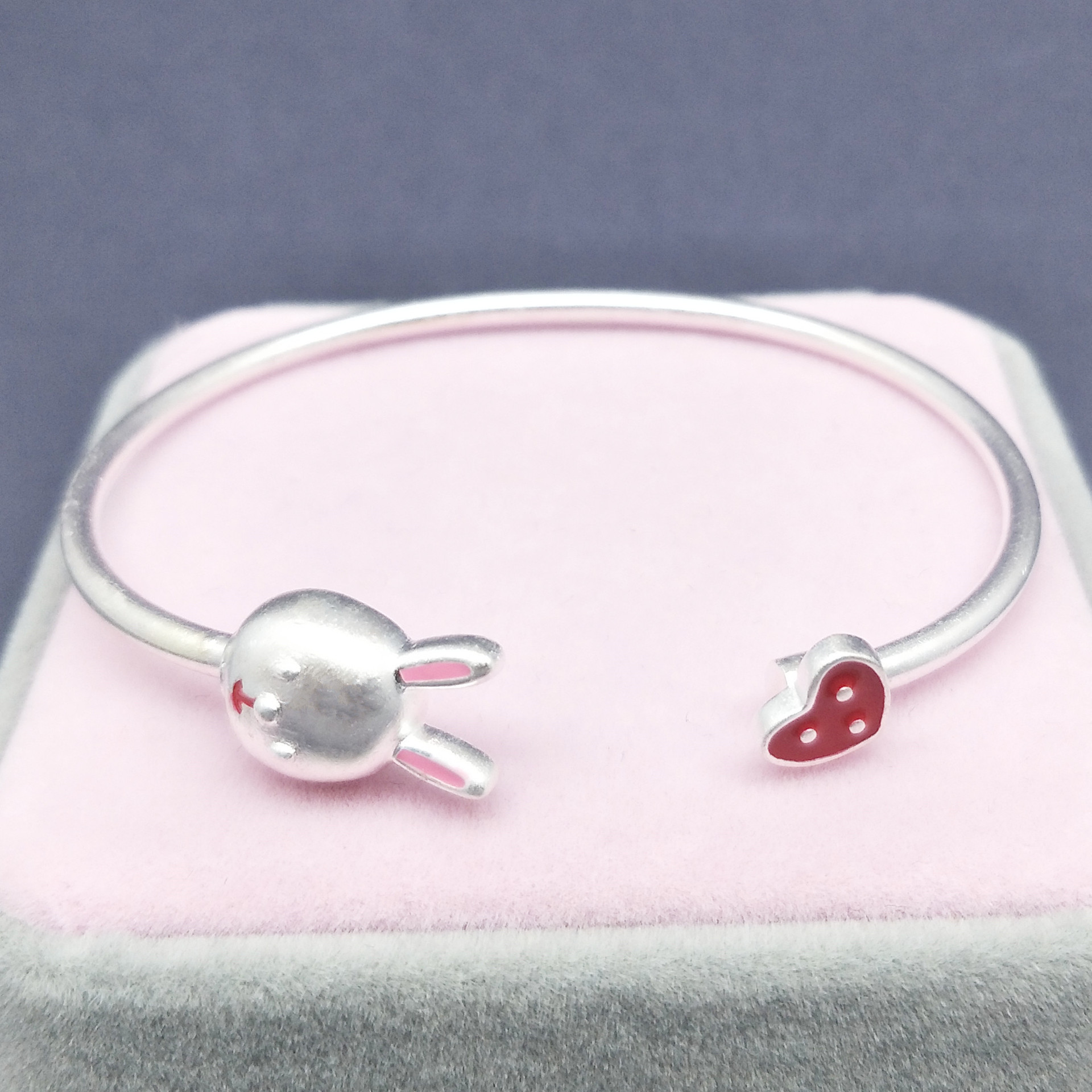 纯银宝宝手镯 可爱小兔子925女孩手环新款亲子银镯子厂家批发直销