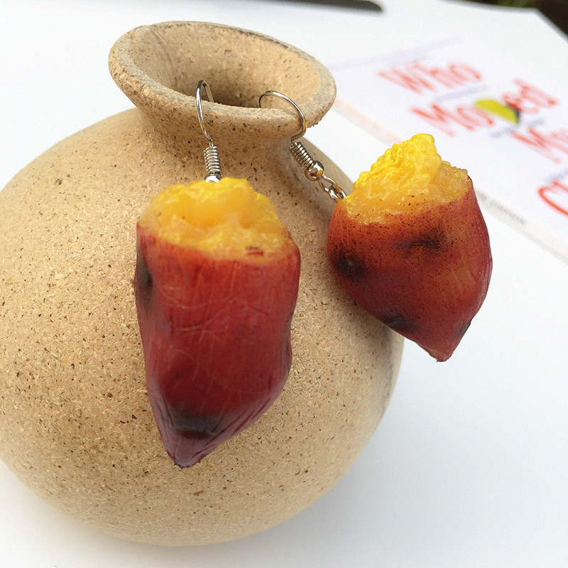 创意手作红薯耳环仿真个性夸张耳夹 搞怪吃货耳饰