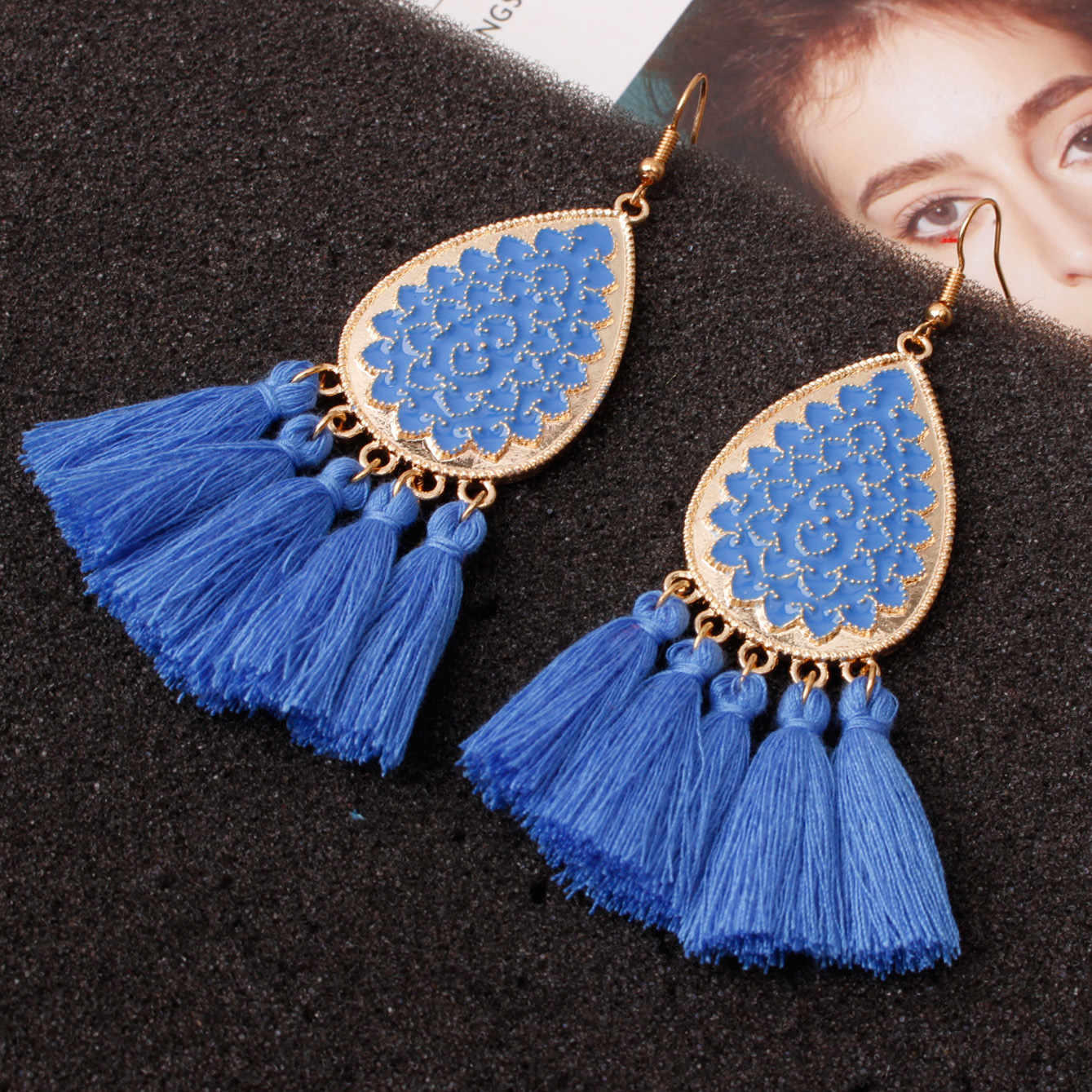 波西米亚耳坠欧美夸张大牌耳饰新款复古合金创意流苏耳环跨境货源