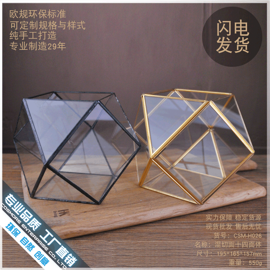 混切面十四面体 多肉植物苔藓微景观不规则玻璃永生小花房盒 批发