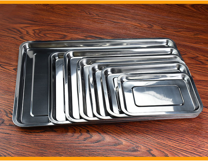 不锈钢长方形托盘分数盘烧烤盘食堂饭菜盘深浅餐盘菜盘