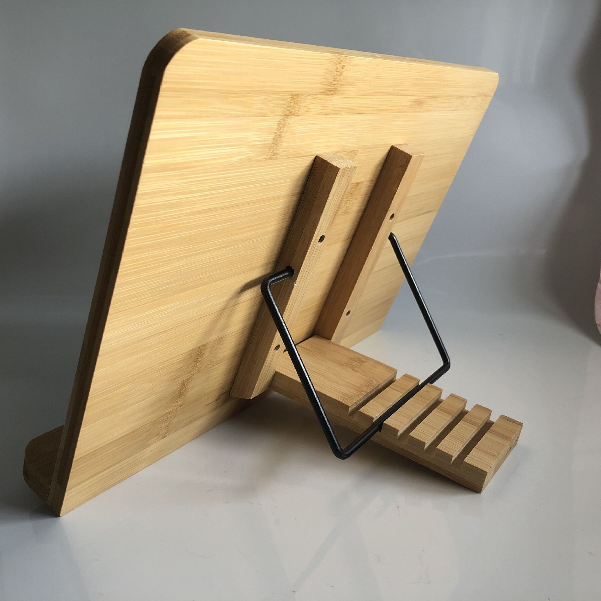 竹制书架 阅读书架烹饪书书架平板电脑支撑架 复古雕花