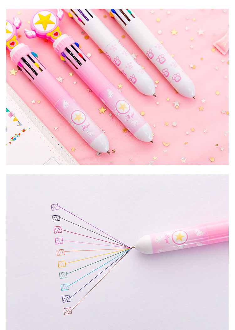 可爱十色圆珠笔少女心卡通多色按动圆珠笔学生多功能手账记号
