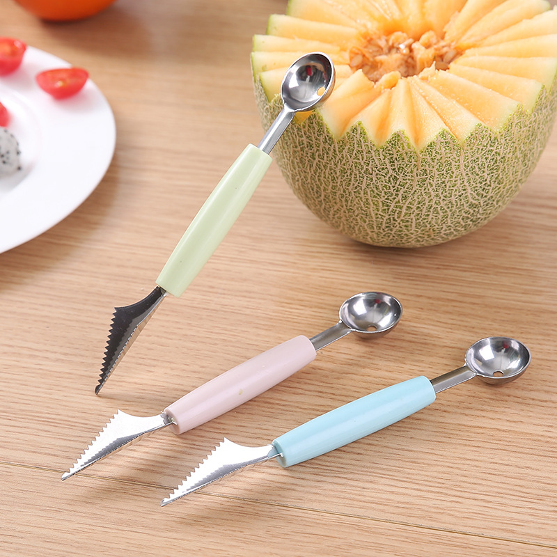 Plain Double-Headed Fruit Ball Scoop Watermelon Carving Knife Kitchen Stainless Steel Cut Fruit Platter Scoop Carved Device
