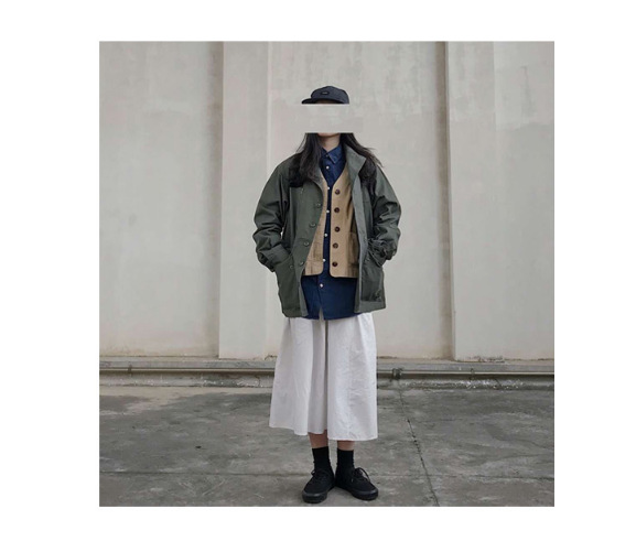 日系工装简约四季可穿舒适通勤女阿美咔叽伞裙中长款a字半身裙