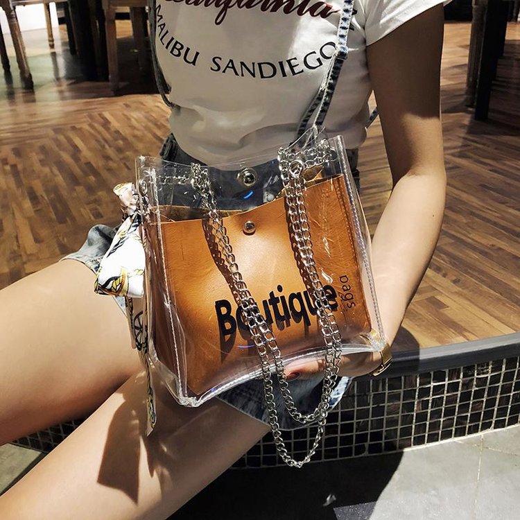 Transparent Bag Women's 2022 New Korean Style Versatile Fashion PVC Summer Small One Shoulder Chain Fairy Bag Crossbody