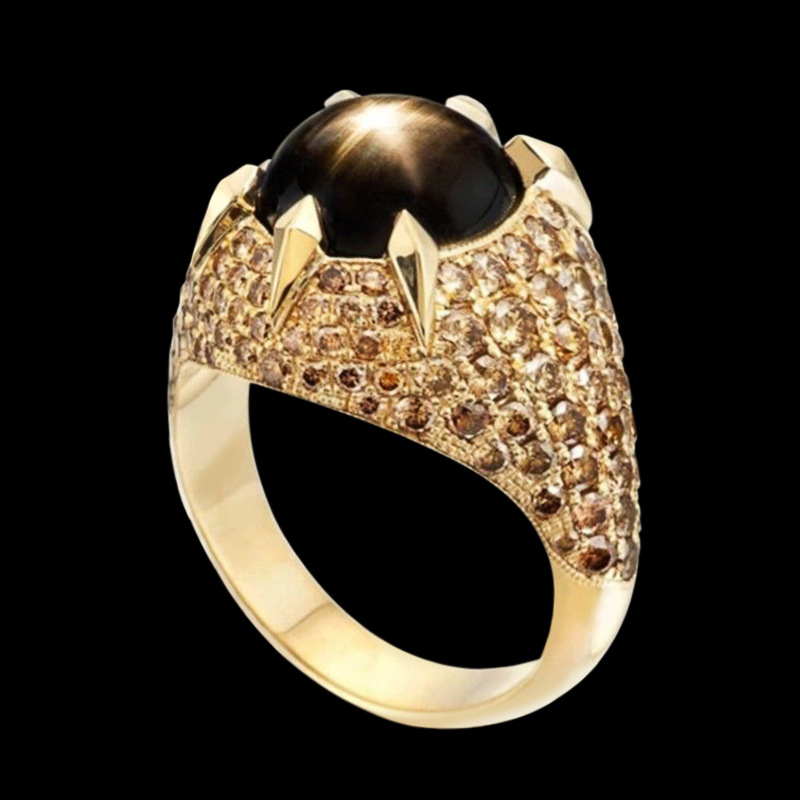 曹适lazada热销新款 夸张大气椭圆棱面黑宝石满钻戒指女 欧美饰品