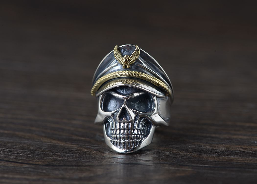 金鹿王s925银复古工艺泰银戒指男款开口军官朋克风跨境银指环批发