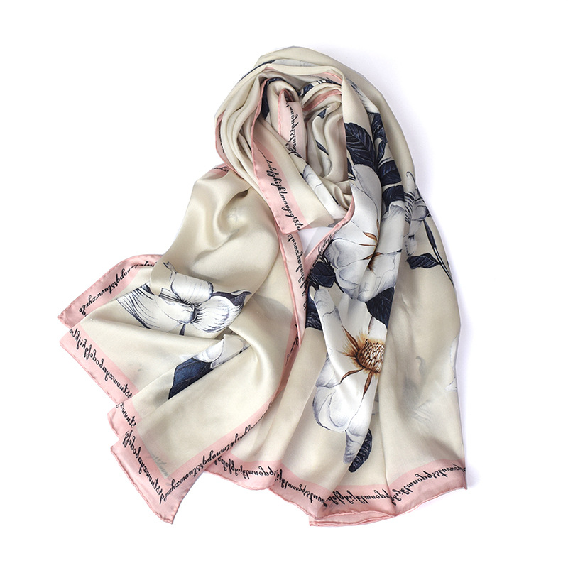 春夏两用重磅真丝丝巾桑蚕丝缎面围巾超大披肩silk scarf新款现货