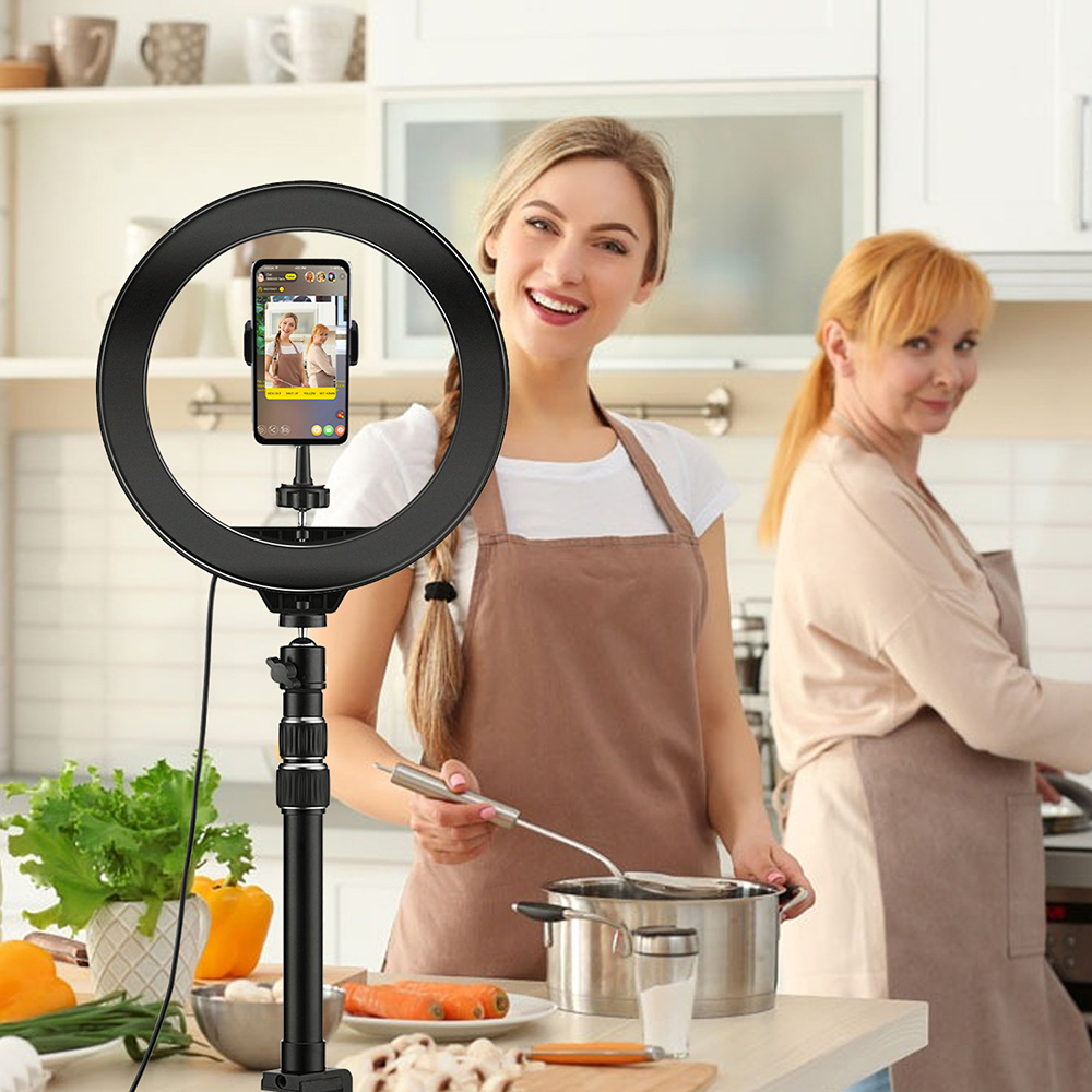 可伸缩网红直播led环形补光灯美颜灯打光灯自拍手机支架抖音爆款