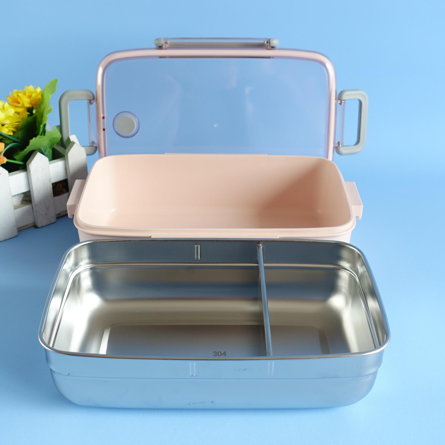 日式竹纤维不锈钢内胆密封盒塑料保温饭盒保鲜盒学生午餐便当盒