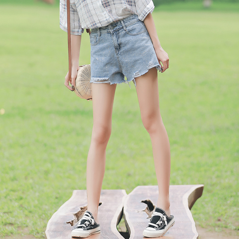 短裤女夏白色破洞牛仔裤女夏热裤潮黑灰色牛仔短裤女牛仔短裤女浅色潮
