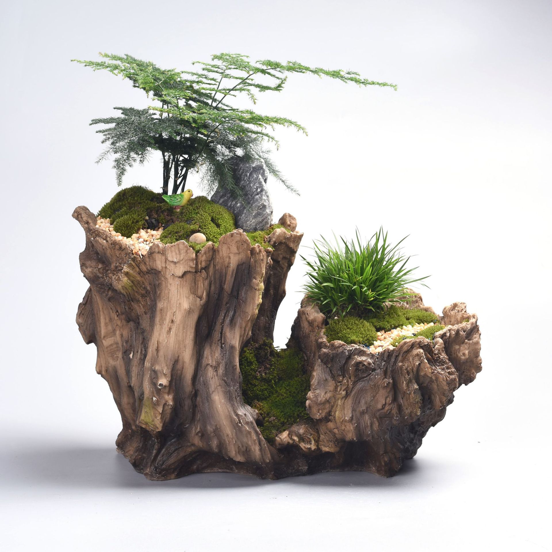 新款创意仿真树根花盆两孔家居桌面树脂多肉花盆厂家批发