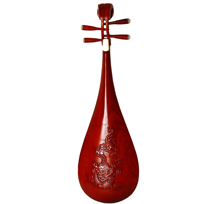 琵琶乐器 红花梨木整背雕龙琵琶 厂家销售红木成人琵琶