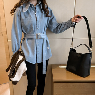 牛仔收腰上衣女