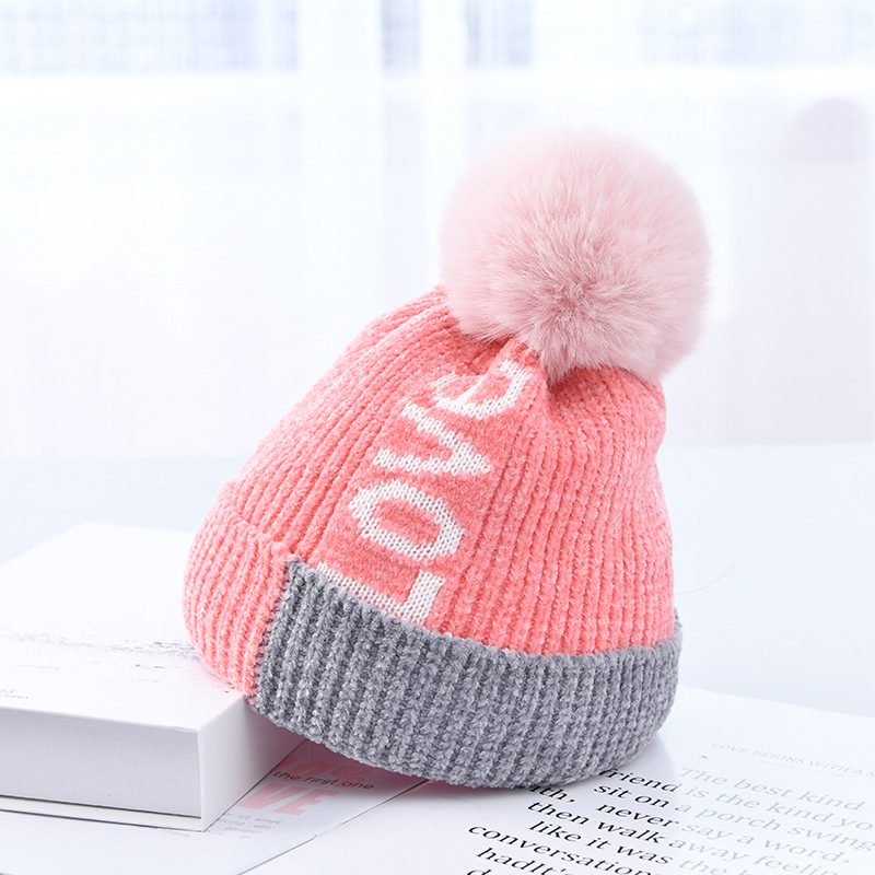 Winter New Baby Knitted Woolen Cap Thickened Fluffy Ball Cap 0-3 Years Old Wooden Ear Warm Bucket Hat Sleeve Cap Tide