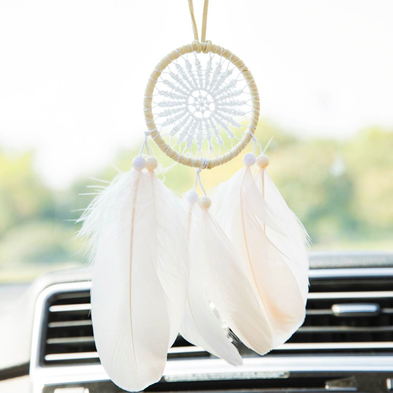 Handmade Indian Feather Puff Dreamcatcher Car Pendant Car Ornaments Multi-Color Finished Fashion Decoration Car Ornaments Spot