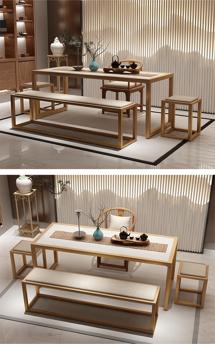 新中式实木茶桌家用铁艺禅意泡茶桌椅组合简约工作室会客功夫茶台