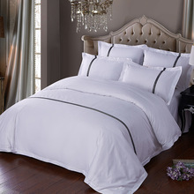 旭海酒店白色四件套 公寓宾馆床单被套纯棉加厚条纹床上用品