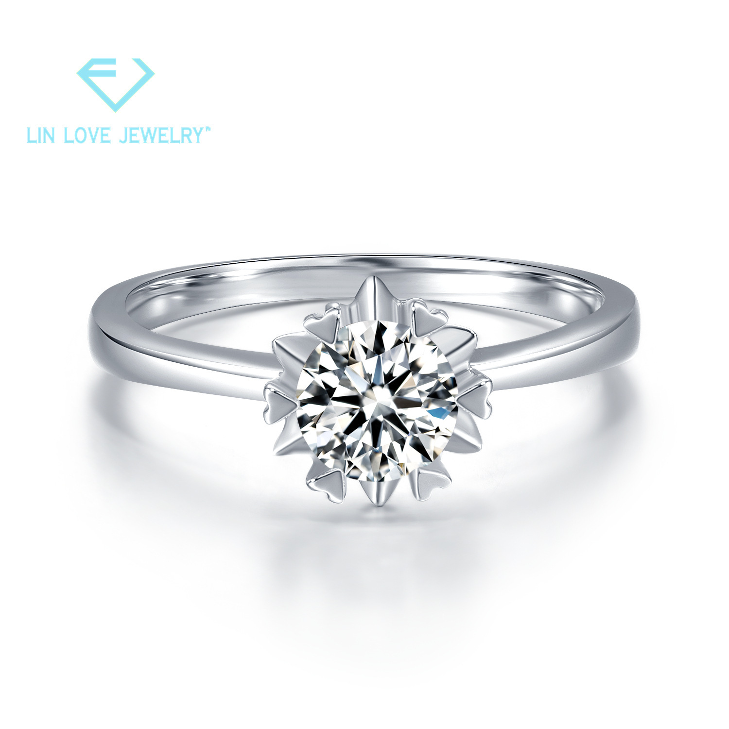 厂家做货 雪花直臂款女戒 18k金d色vvs1莫桑钻女戒钻戒婚戒戒指