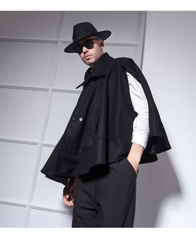 跨境外贸男士双排扣蝙蝠衫斗篷外套冬季一件代发批发现货欧美日韩