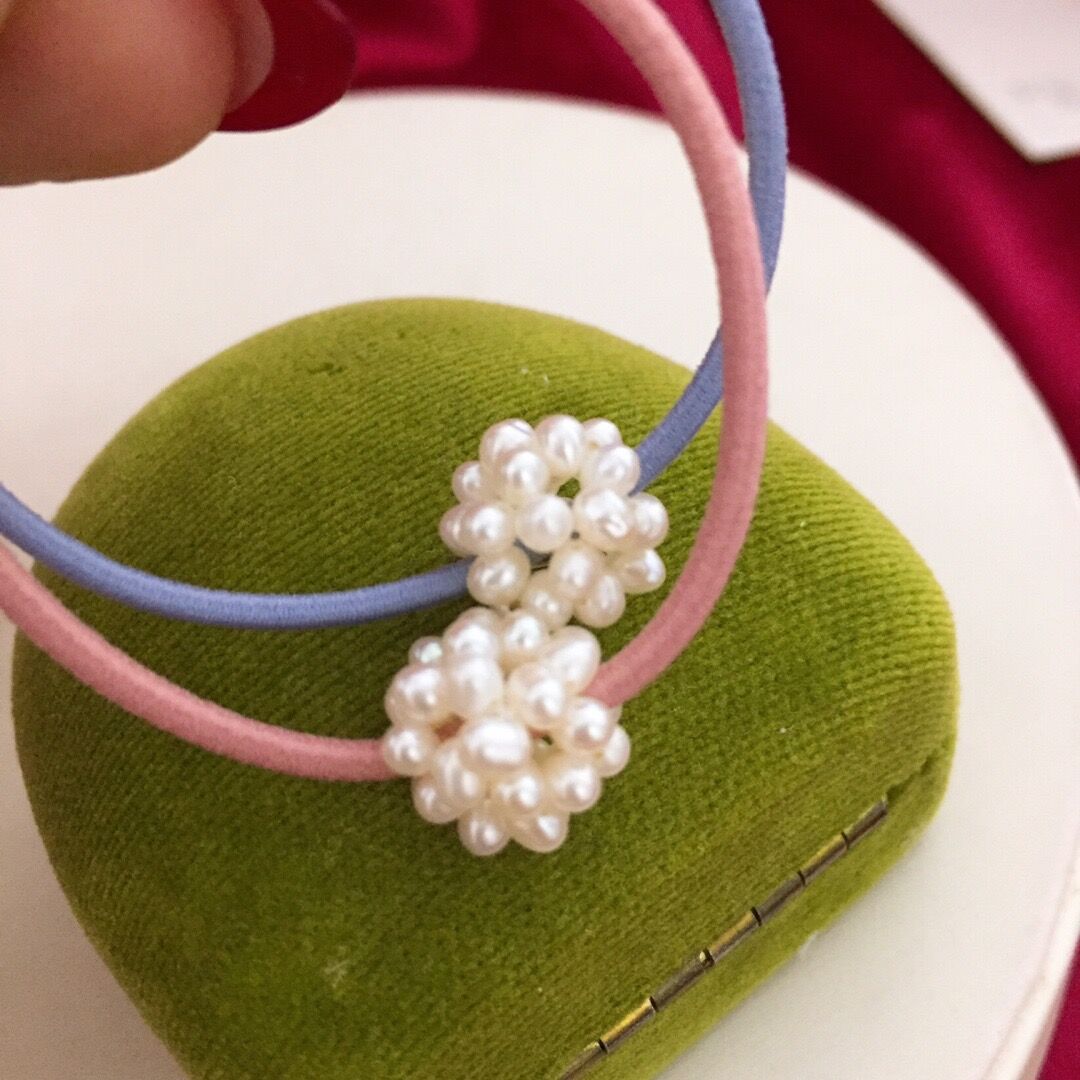 淡水珍珠绣球款头绳 手工编织 淑女ins扎马尾 四色可选