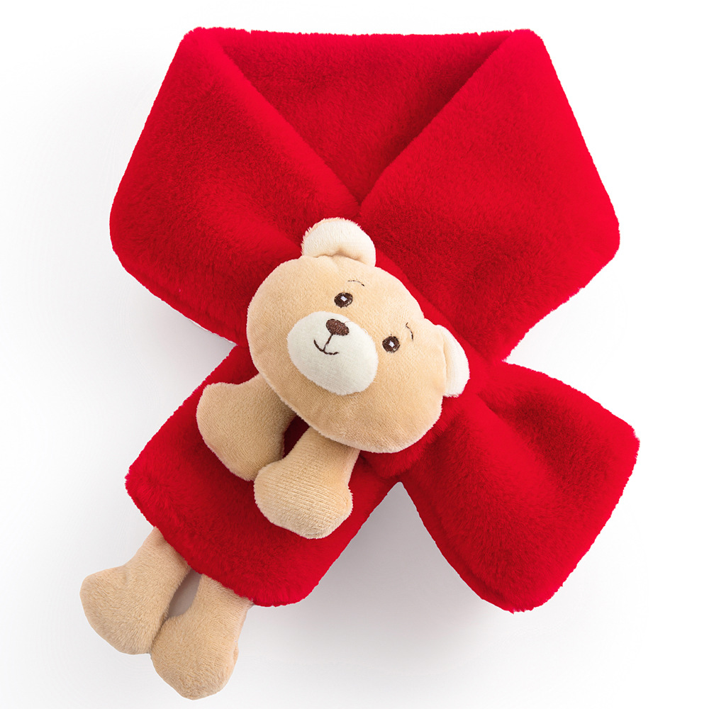 仿兔毛儿童围巾秋冬保暖毛绒男女宝宝围巾抱抱熊儿童毛绒礼品围脖