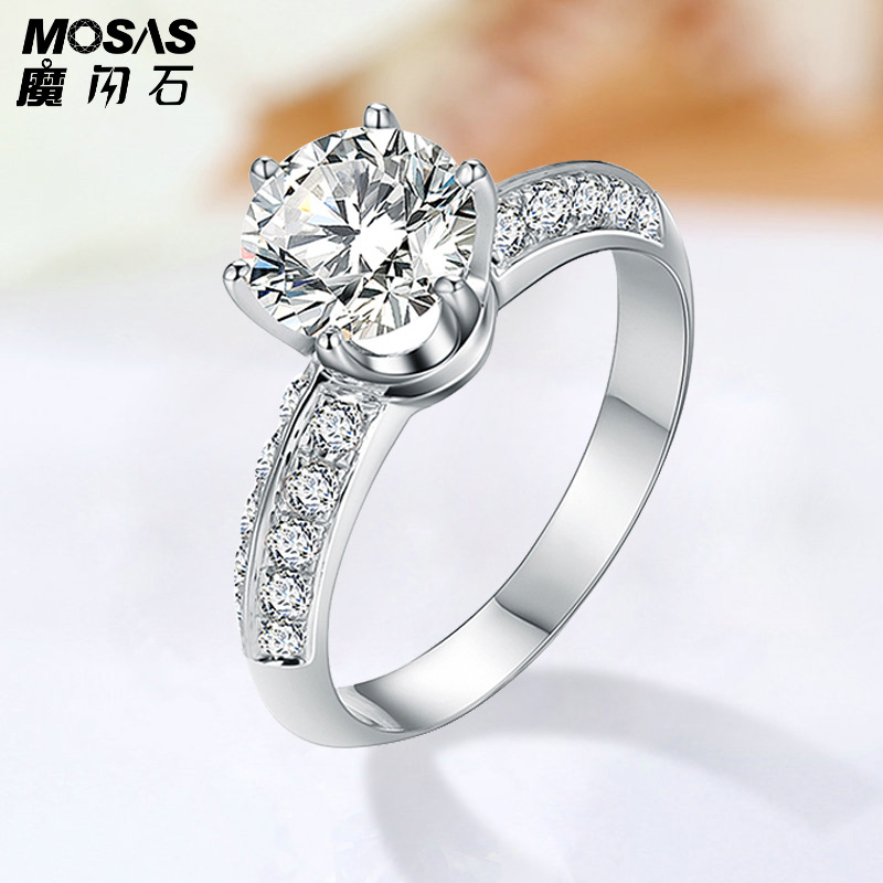 正品def色18k金豪华莫桑钻石戒指 1克拉群镶碎钻结婚女钻戒可定制