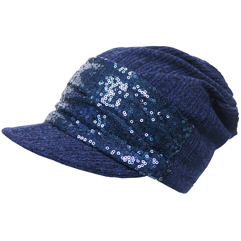 Autumn and Winter New Warm Knitted Hat Children Sequin Fashion Woolen Cap Cross-Border Air Top Short-Brimmed Hat Sub-Wholesale