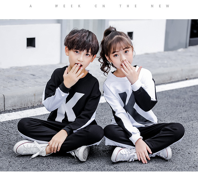 童装卫衣亲爱的热爱的套装韩商言kk战队服儿童女童字母印花套装潮