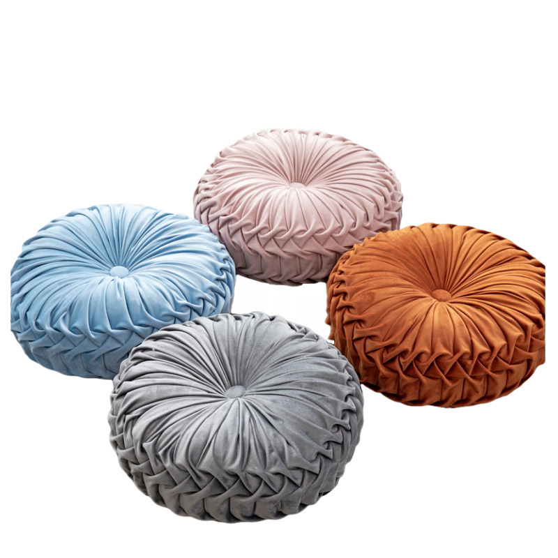 Factory Cross-Border Ins Nordic Cushion round Solid Color Office All-Match Pillow Handmade Pleated Floor Pillow