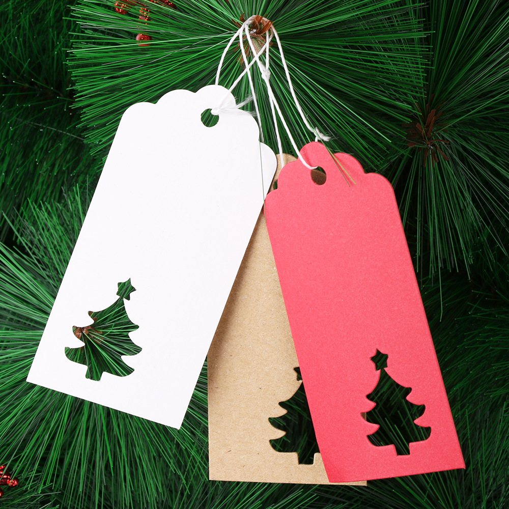 100张价 手工制作圣诞节圣诞树圣诞鹿牛皮纸标签手工diy挂牌标签
