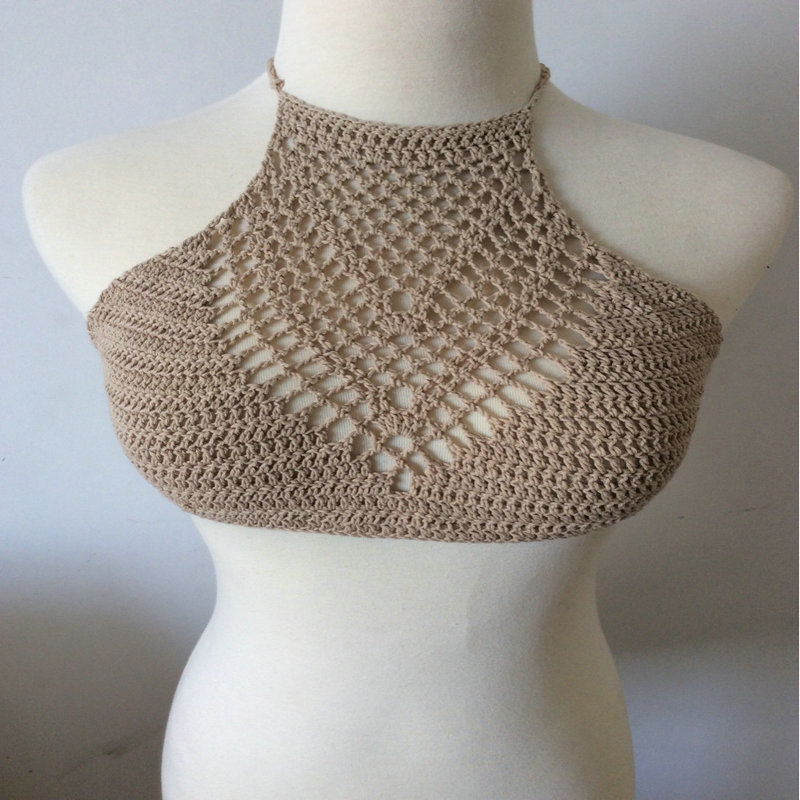 速卖通手勾沙滩比基尼性感手工编织挂脖胸罩裹胸
