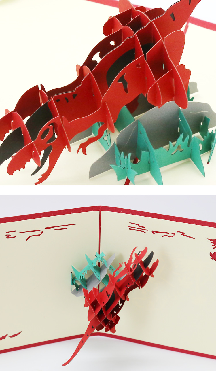 厂家供应卡通恐龙3d立体贺卡可爱创意纸雕贺卡儿童生日卡片定制