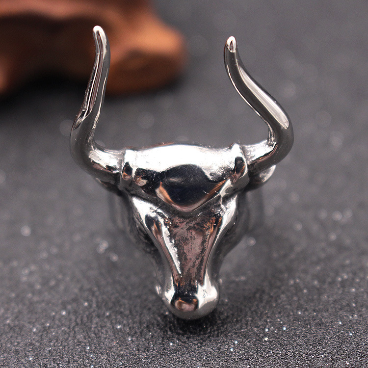 rr16外贸欧美 复古男士钛钢戒指 潮男霸气钢戒 长尖角牛头戒指